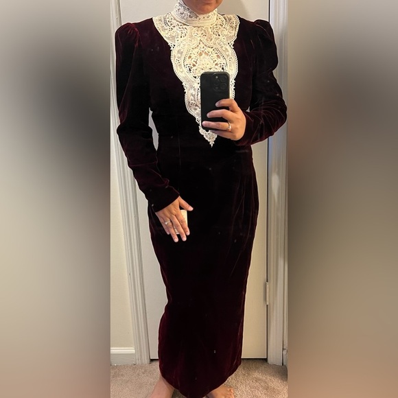 Vtg Jessica McClintock Velvet Hand Beaded Sequin Evening Gown Dress Burgundy 14 - Picture 5 of 17